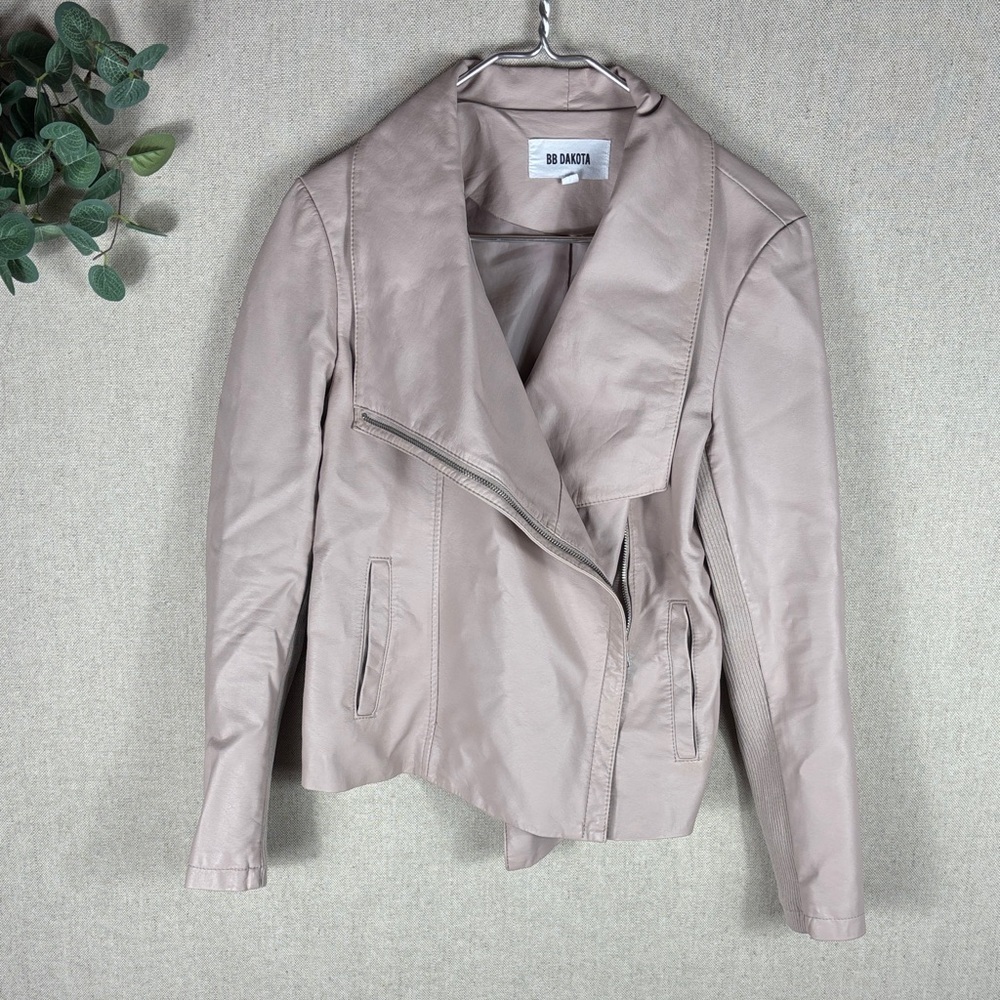 BB Dakota > Blush Taupe Faux Leather Moto Jacket Medium